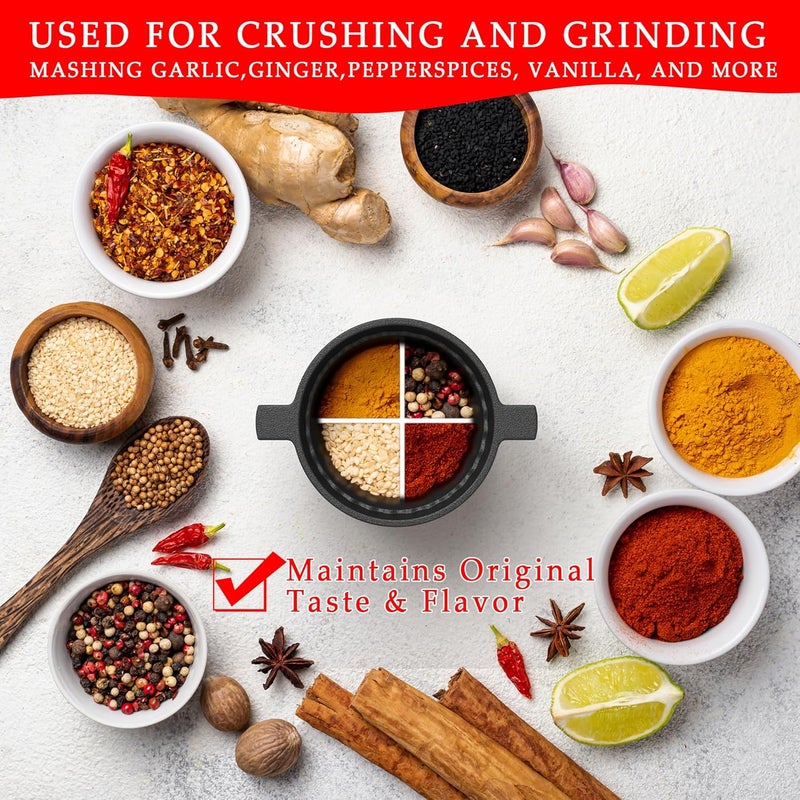 ENEM UKEMEN Cast Iron Mortar and Pestle Set, 3-Piece Small Garlic Grater Plate with Brush and Scoop, Heavy Duty Muddler and Bowl Grinder Set Perfect for Guacamole/Spices/Herbs/Solid/Metal/Glass/Rock - Image 5